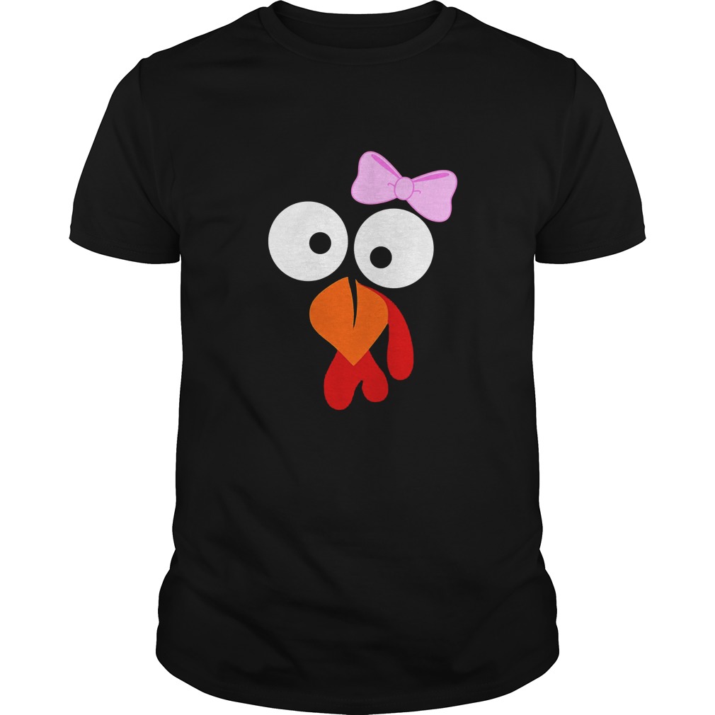 Turkey Face Girl Pink Bow T ShirtFunny Thanksgiving Tee