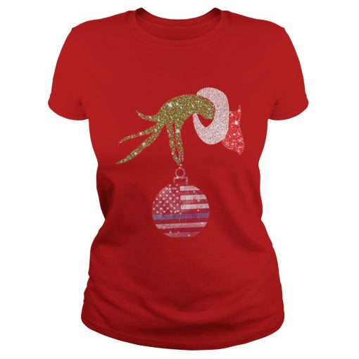 Grinch hand holding Ornament American Christmas Ladies Tee