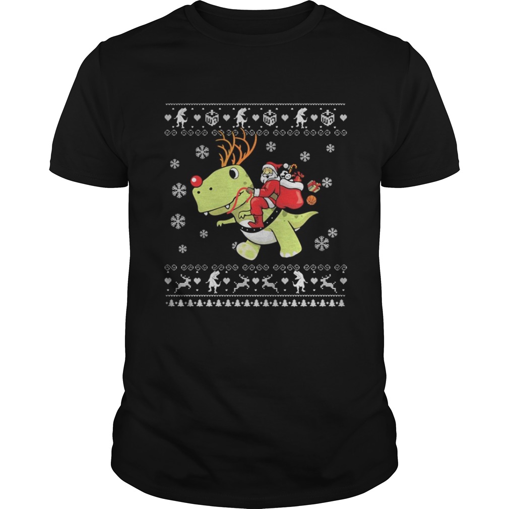 Santa Claus riding T-rex Dinosaur Christmas shirt
