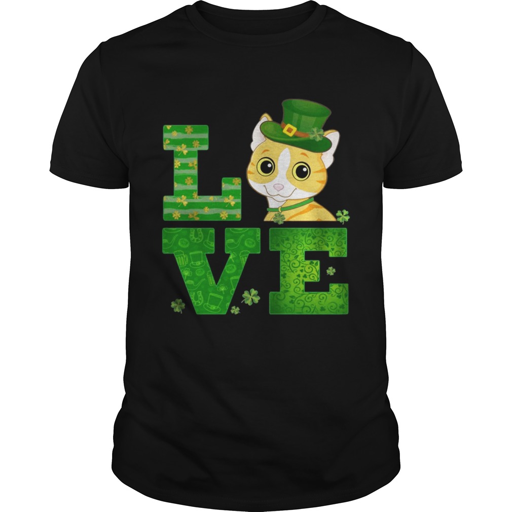 Love Cat St Patricks Day Green Shamrock T-Shirt