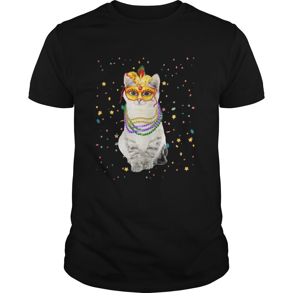 Mardi Gras Cat Mask Beads T-Shirt