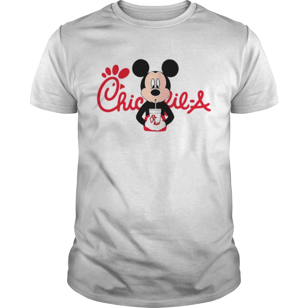 Mickey mouse drinking Chick-fil-A shirt