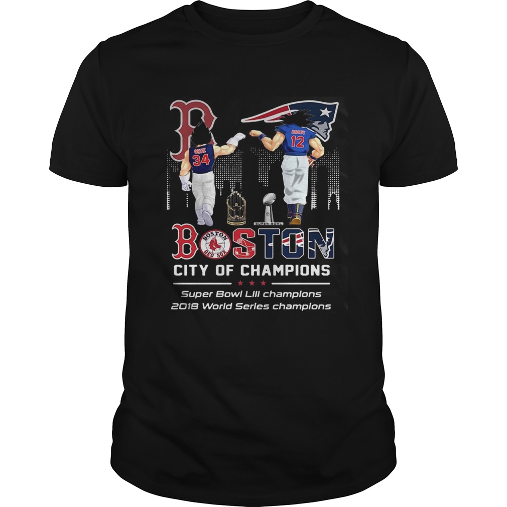 Songoku and Vegeta Tom Brady and David Ortiz Boston City of Champions Super Bowl Shirt