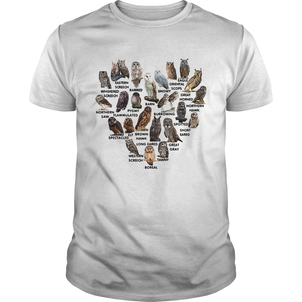 Love owls eastern screech barred barn snowy oriental scops eagle shirt