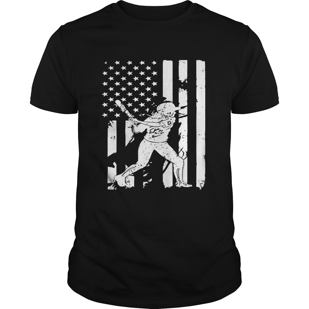 Baseball Player With American Flag T-Shirt