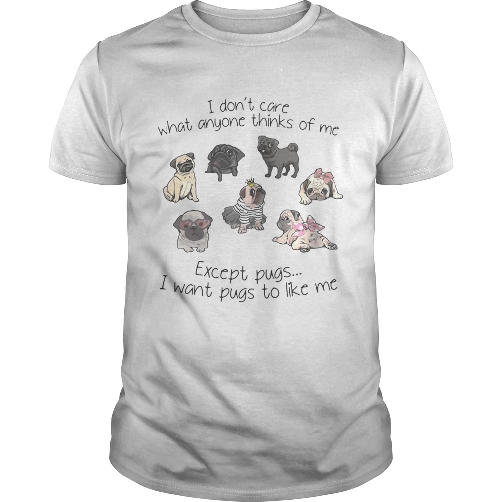 I don’t care what anyone thinks of me excepts pugs I want pugs to like me shirt