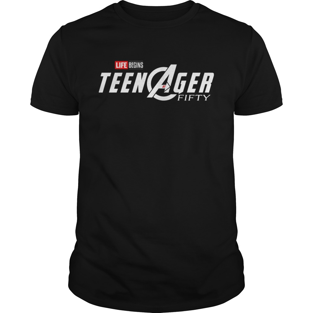 Marvel Avengers Endgame Life Begins Teen Ager fifty Avengers shirts