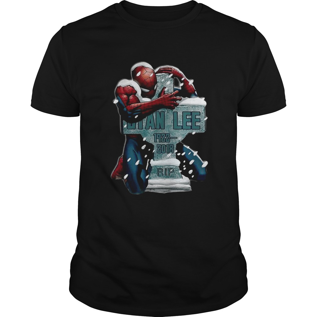 Spiderman hugging RIP Tony Stark shirt