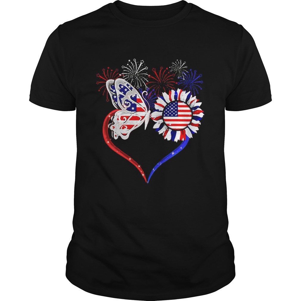 Premium Fireworks Butterfly love sunflower American flag shirt
