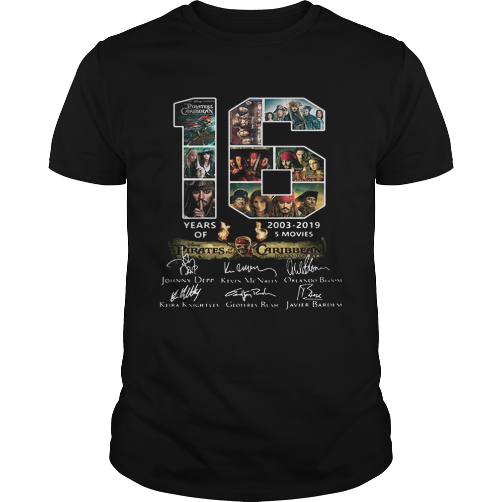 16 Years of Pirates Of The Caribbean 20032019 signatures shirt