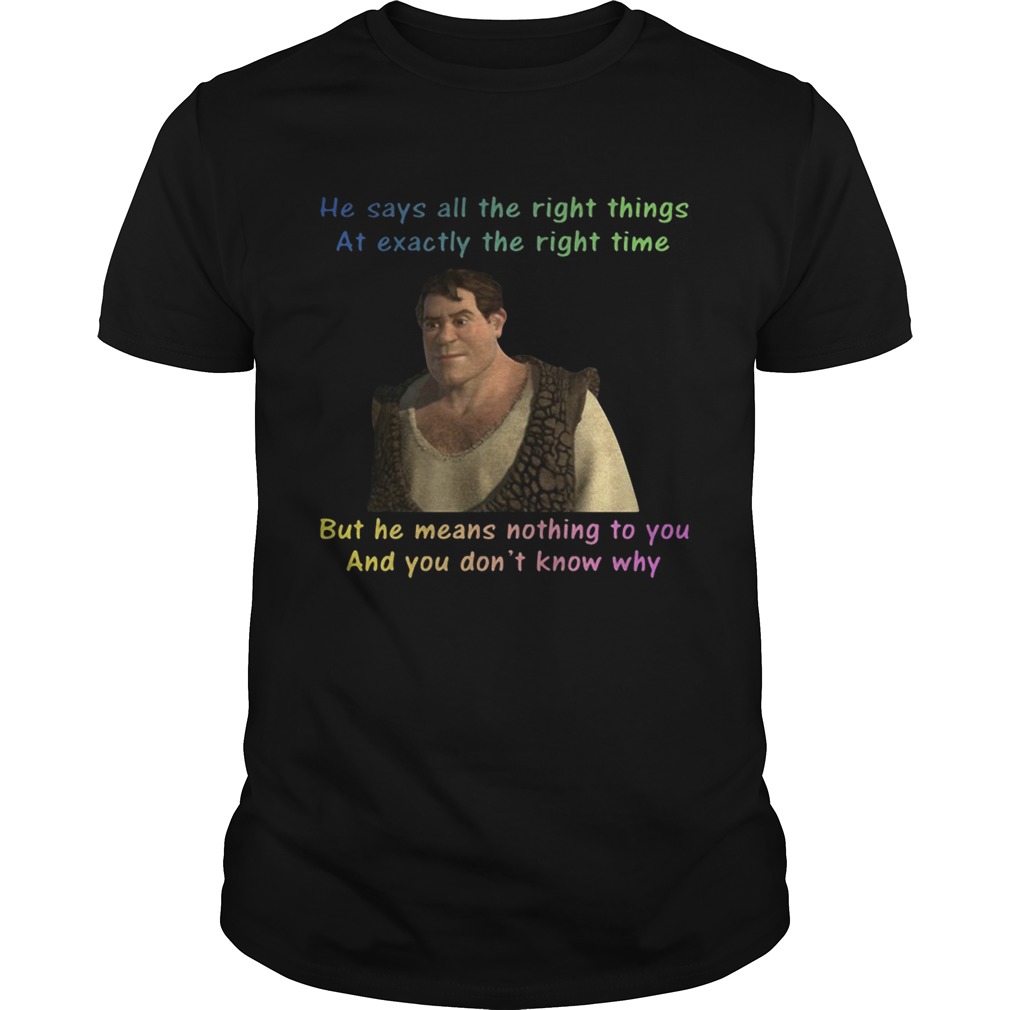 Human Shrek he says allthe rightthings at exactly the righttime shirt