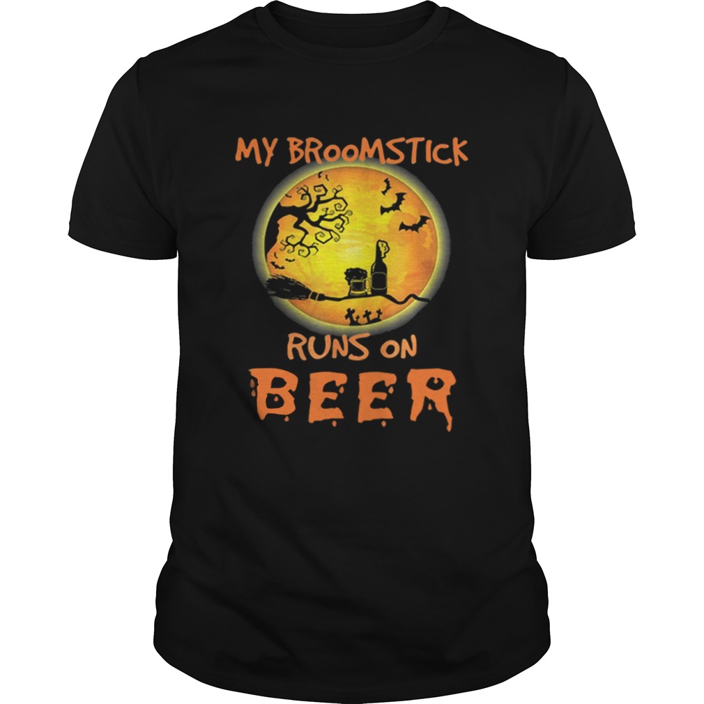 Official My Broomstick Runs On Beer Moon Funny Drinking Halloween shirt