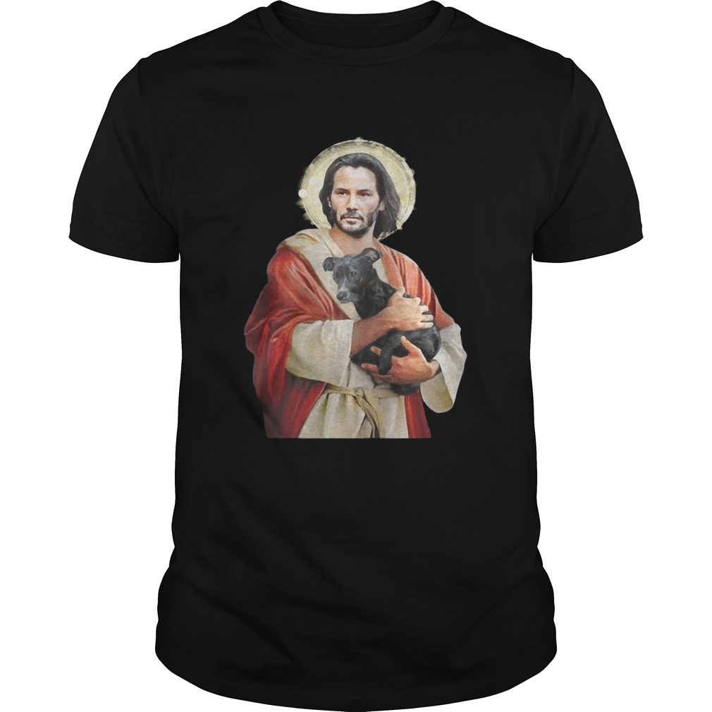 Saint Keanu Reeves Jesus Hug A Dog Shirt