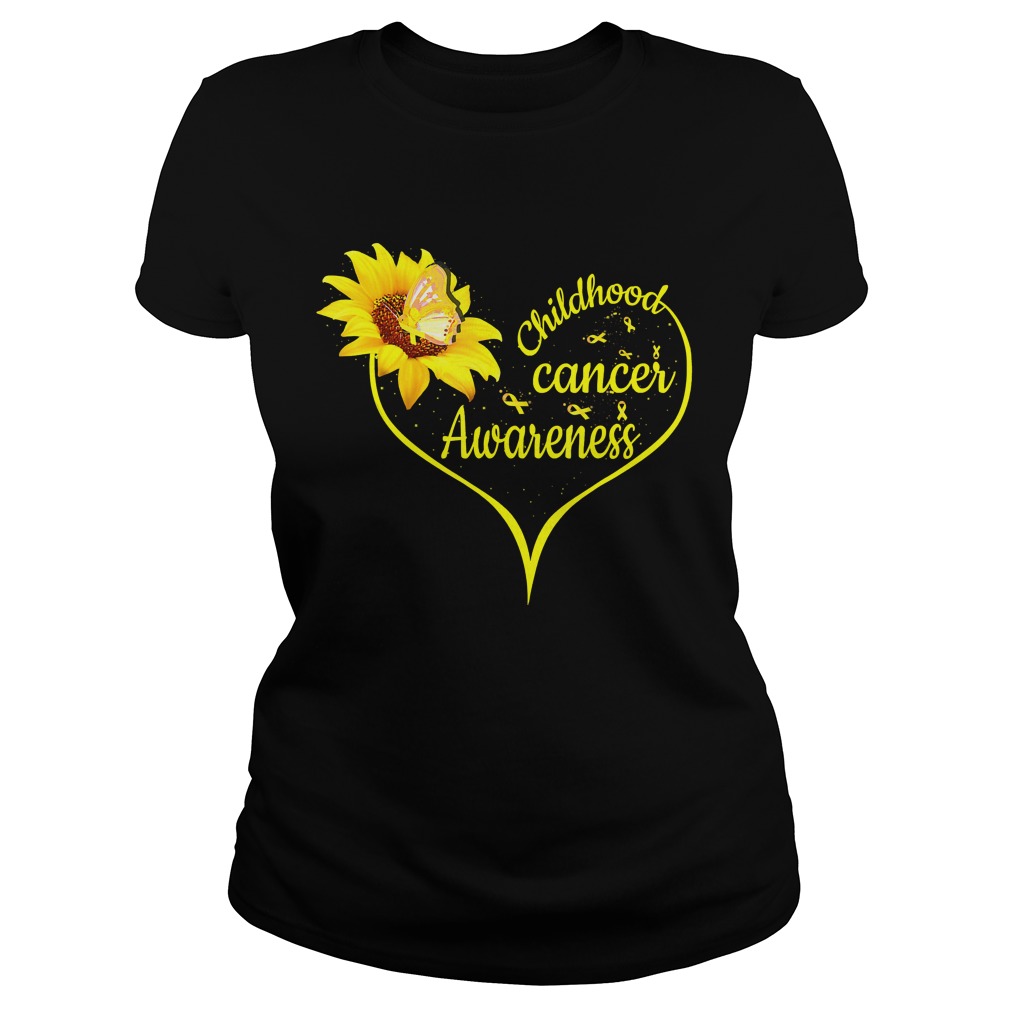 Flower Butterfly Gold Ribbon Childhood Cancer Awareness TShirt Classic Ladies