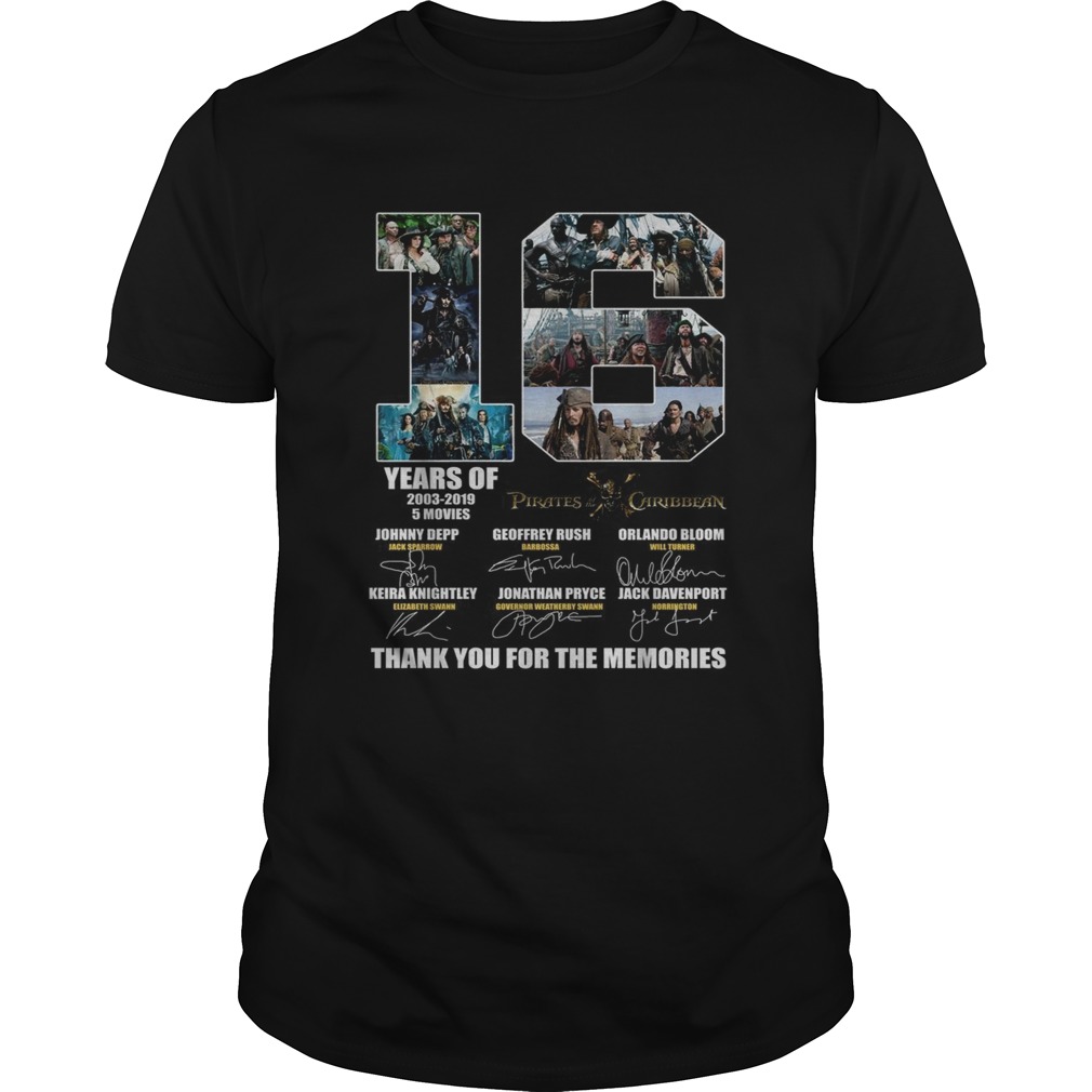 16 years of 2003 2019 5 movies Pirates of the Caribbean signature shirt
