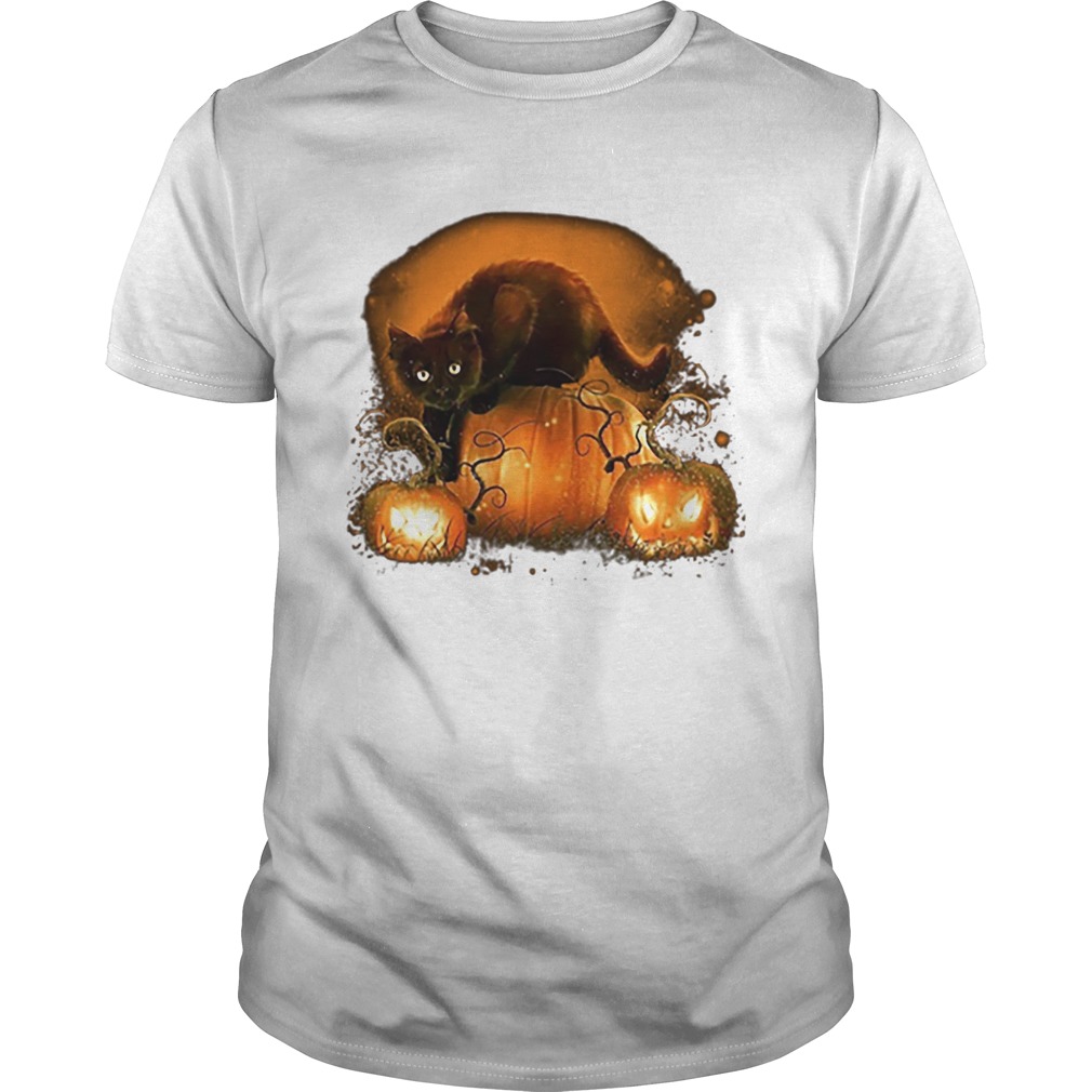 Black cat pumpkins halloween shirt