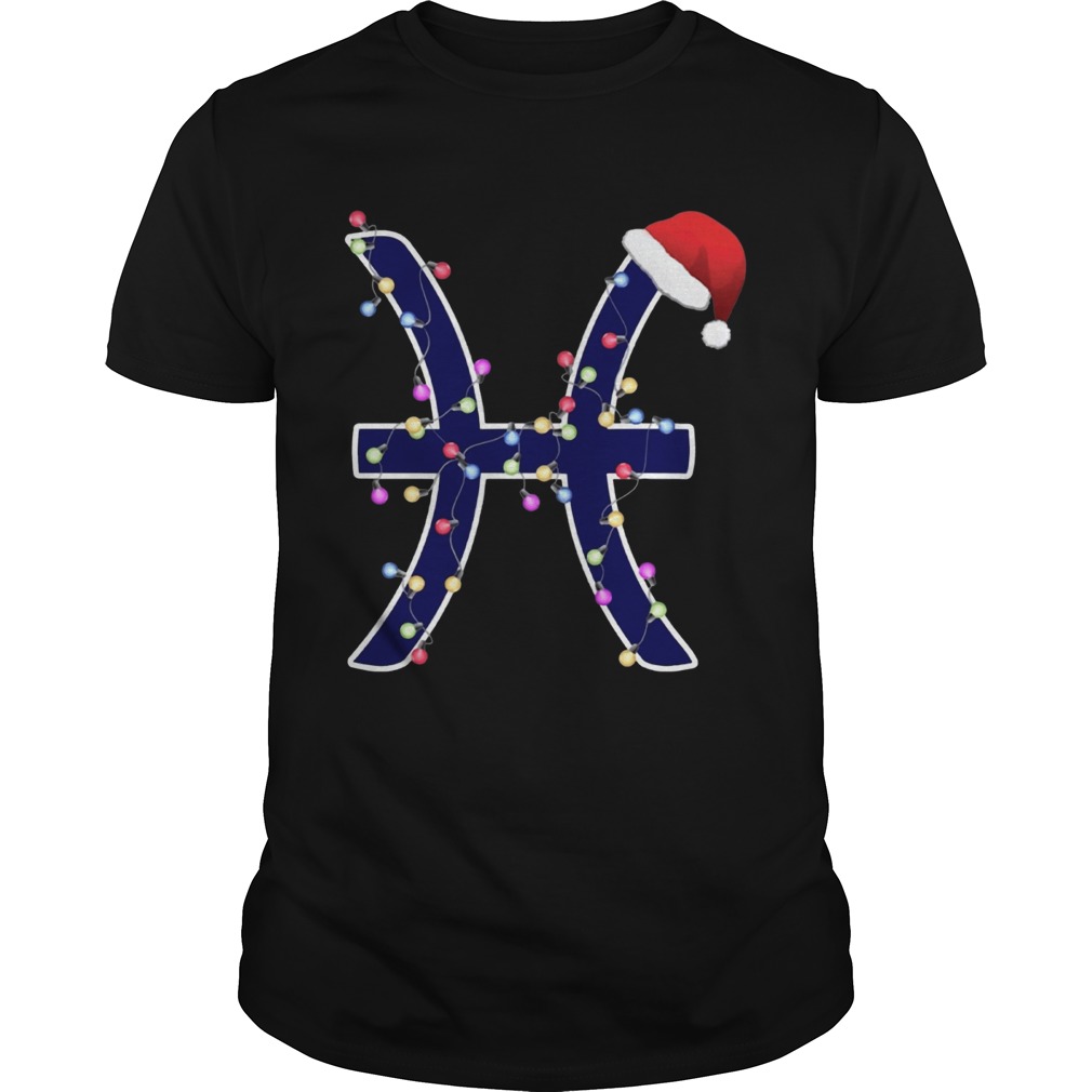 Pisces Zodiac Sign In Christmas Lights And Santas Hat T Shirt