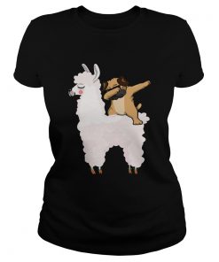 Pug Dabbing Rides Llama Ugly Christmas TShirt Classic Ladies