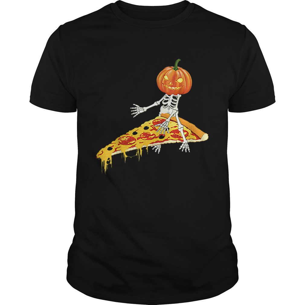 Pumpkin Skeleton Riding a Pizza Halloween shirt