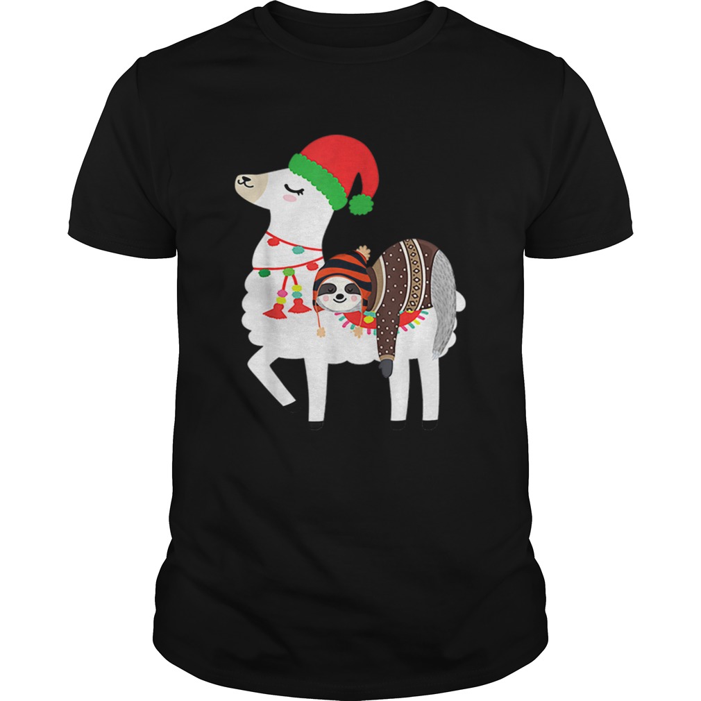 Beautiful Christmas Ugly Sweaters Sloth Riding Llama Hat Alpaca shirt