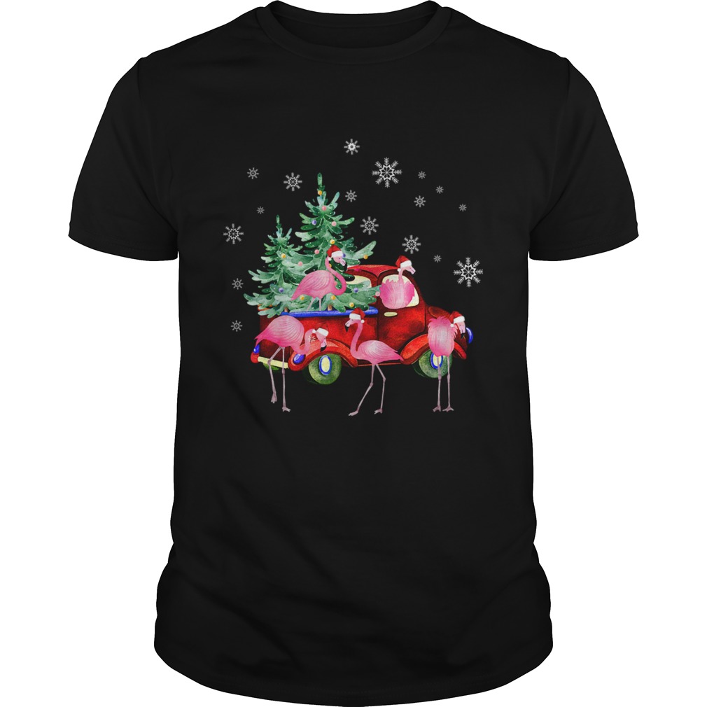 Christmas Flamingo Truck Funny Flamingo Santa Tree Xmas Gift shirt