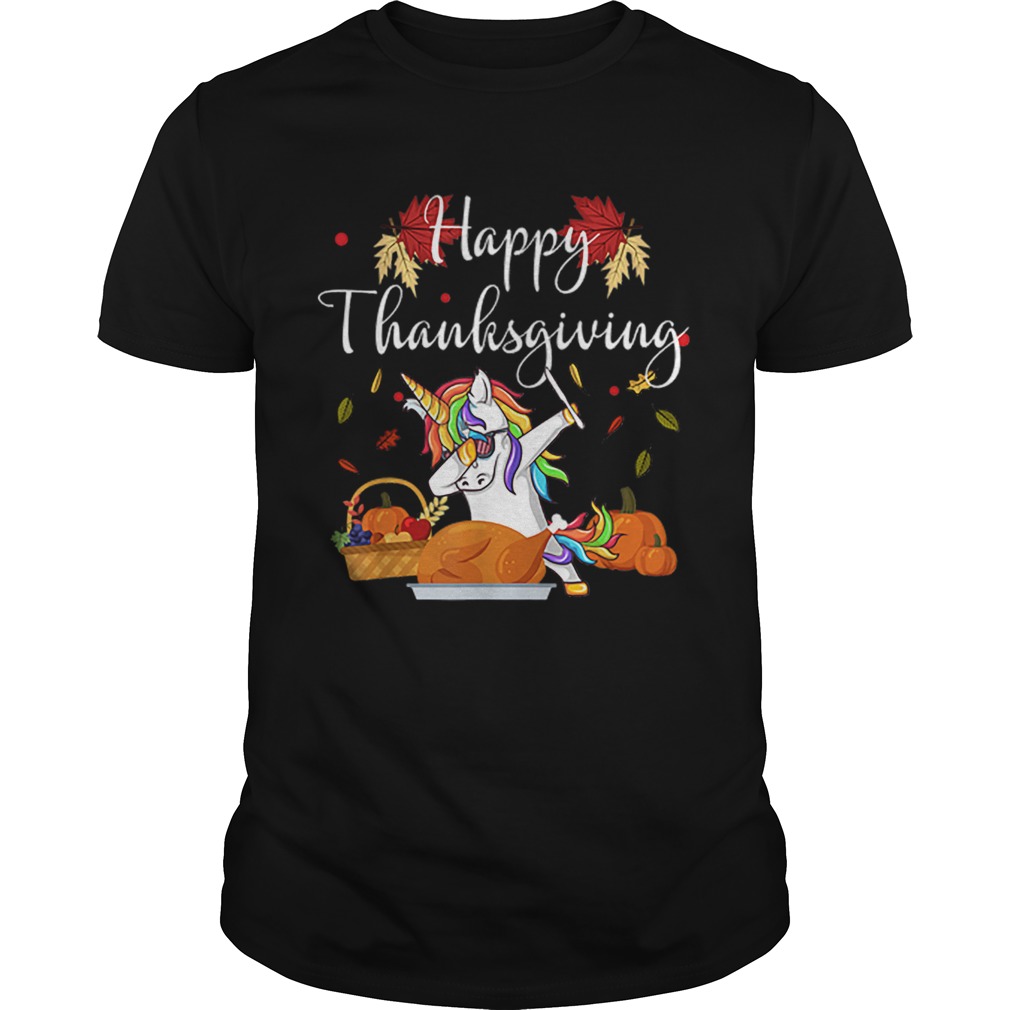 Dabbing Unicorn Dog Eating Turkey Happy Thanksgiving Day shirt