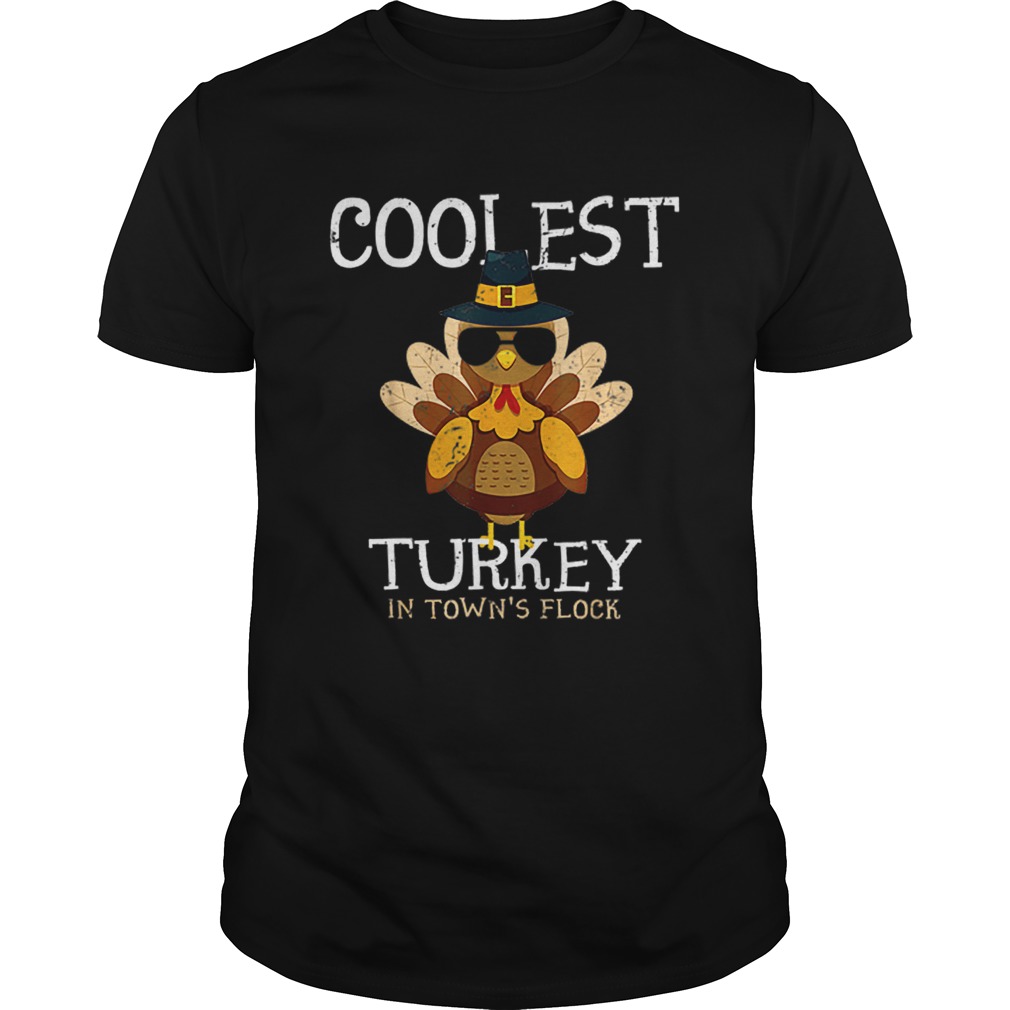 Hot Kids Coolest Turkey In The Towns Flock Thanksgiving boys shirt