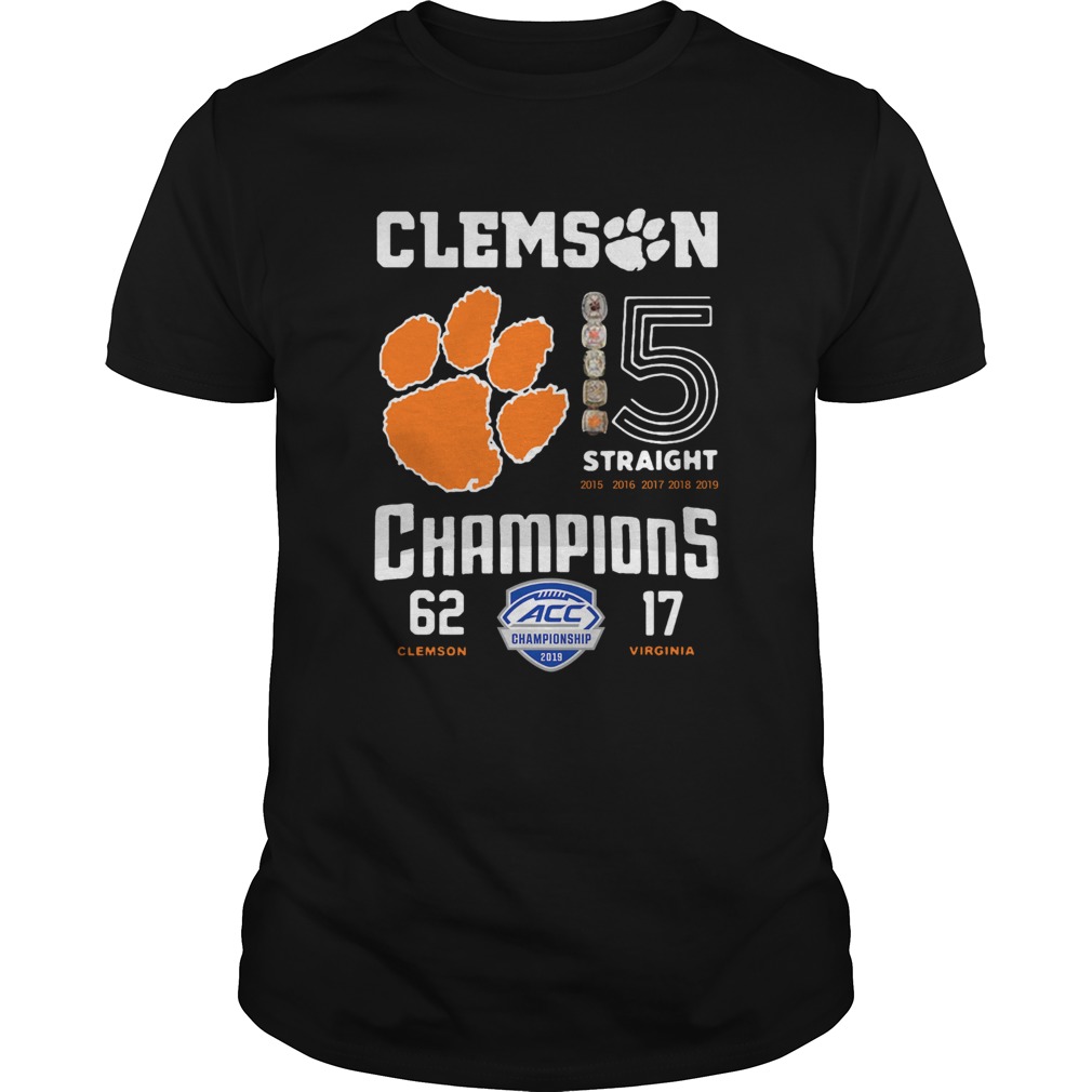 Clemson Tigers football 5 Straight 2019 Champions shirt