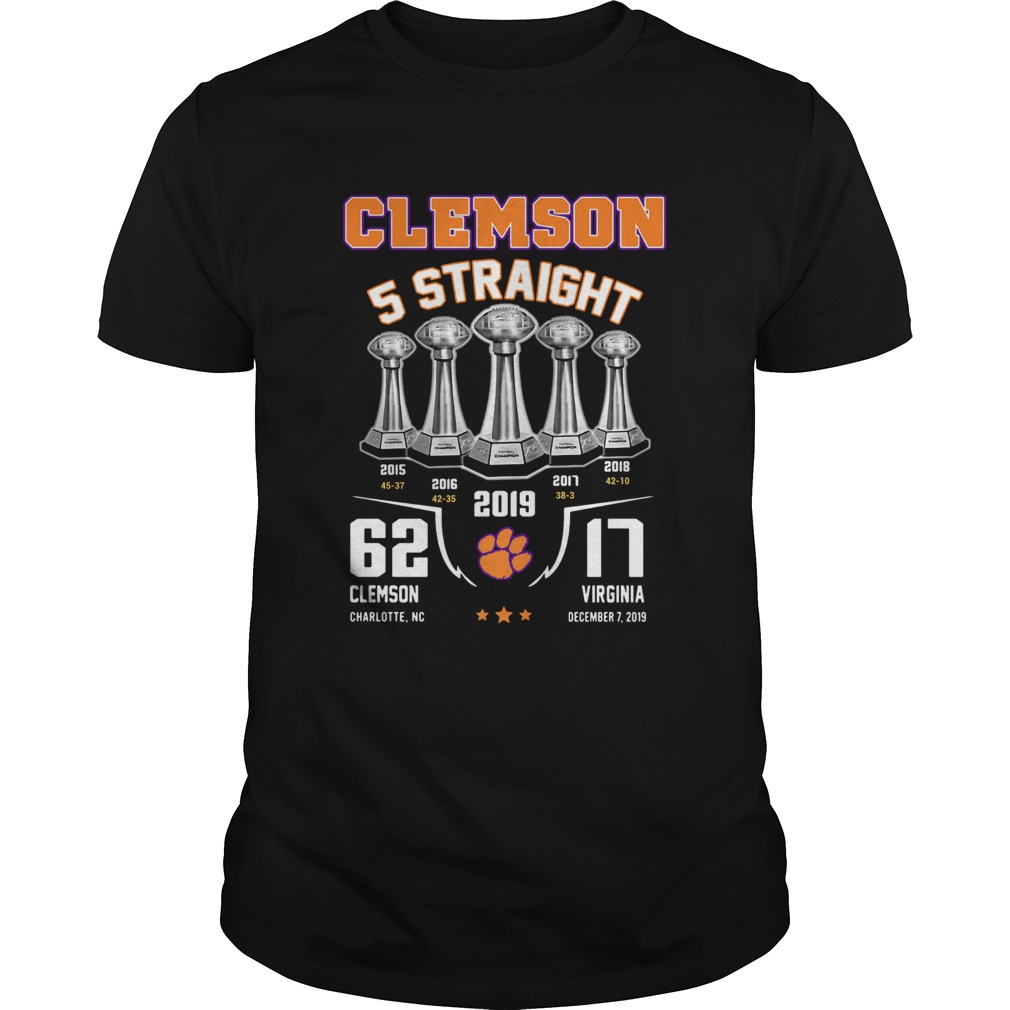 Clemson tigers football 5 Straight 2019 shirt