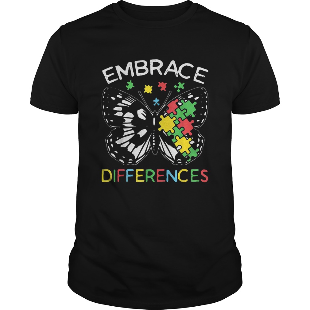 Embrace Differences Autism Butterfly Puzzle Piece shirt