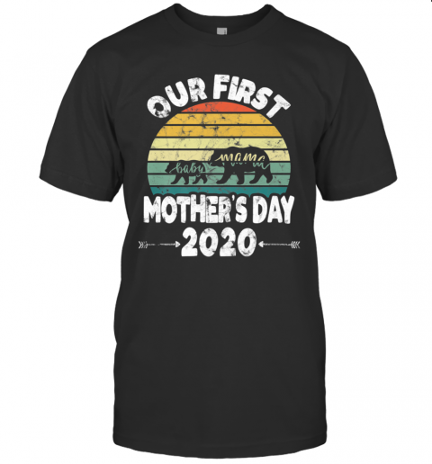 First Mothers Day Mom Baby Bear Retro Sunset New Mom T-Shirt