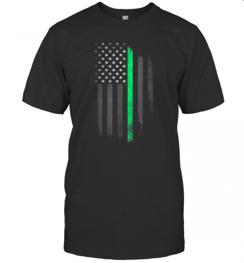 Green Line American Flag St Patrick'S Day T-Shirt