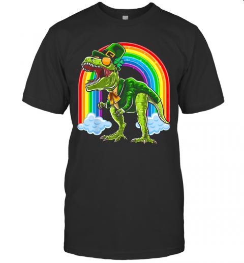 Nice St. Patricks Day T Rex Dinosaur Leprechaun Rainbow T-Shirt