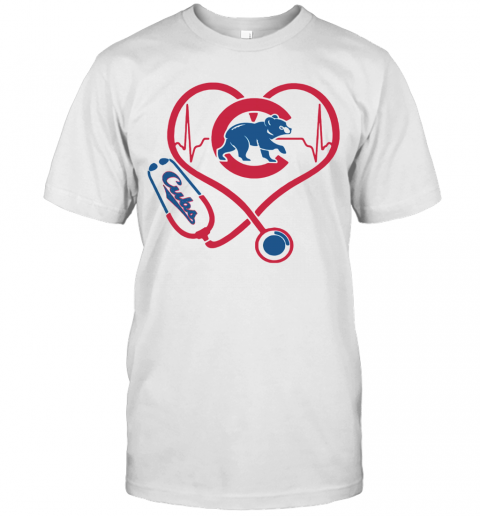 Chicago Cubs Baseball Stethoscope Heartbeat T-Shirt