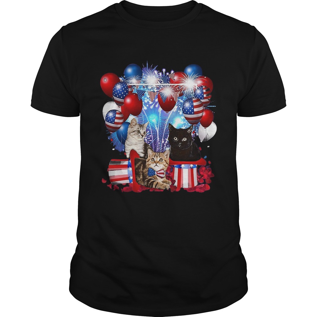Cats Balloons Fireworks Independence Day 4th Of July shirt