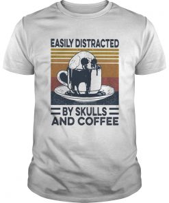 Easily Distracted By Skulls And Coffee Vintage Retro  Unisex