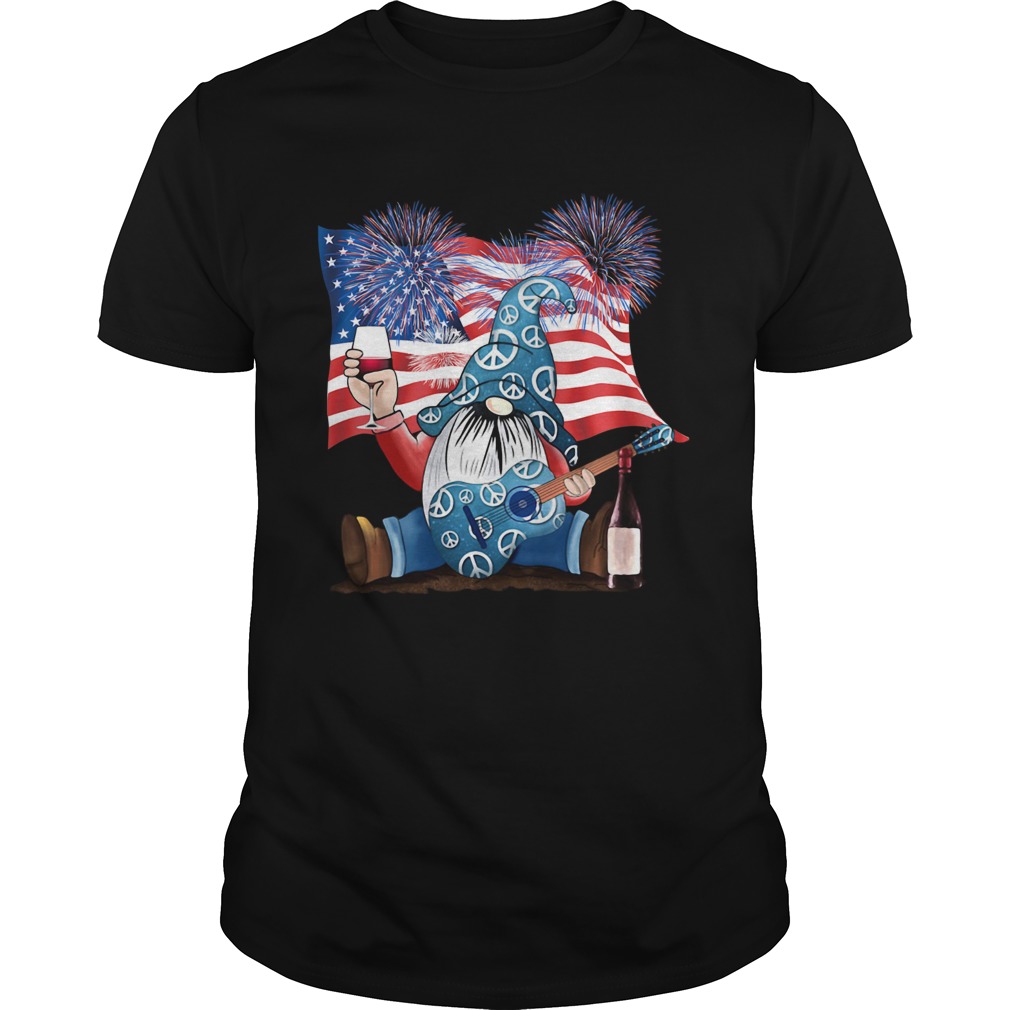 Gnomes Wine Guitar American Flag Veteran Independence Day shirt