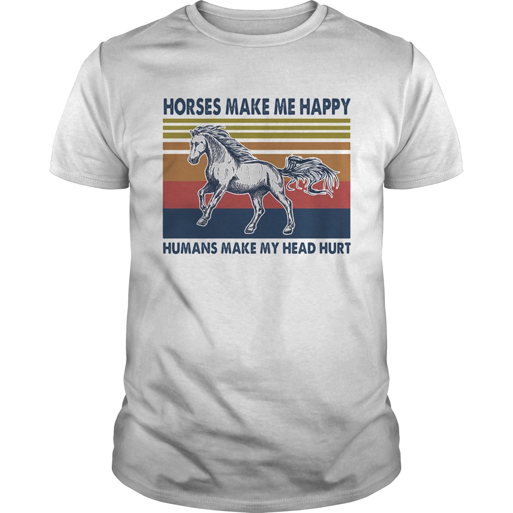 Horses Make Me Happy Humans Make My Head Hurt Vintage T-Shirt Men Black Navy Tee