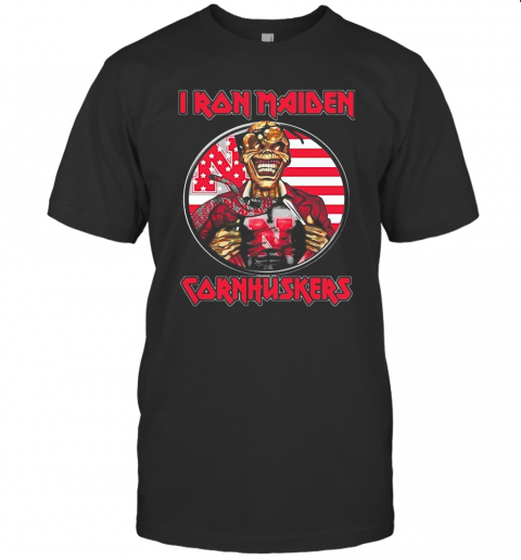 Skull Iron Maiden Nebraska Cornhuskers American Flag Independence Day T-Shirt