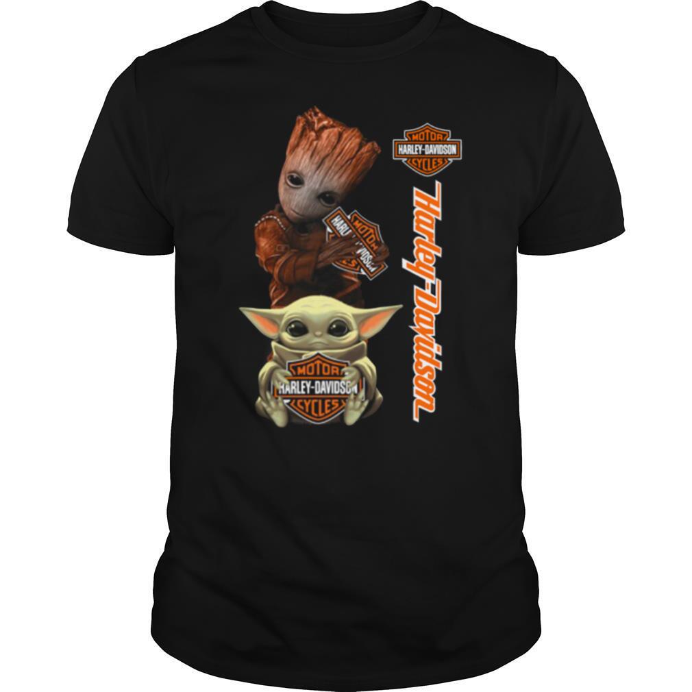 Baby Groot And Baby Yoda Hug Harley Davidson shirt