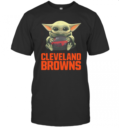 Baby Yoda Hug Cleveland Browns Logo T-Shirt