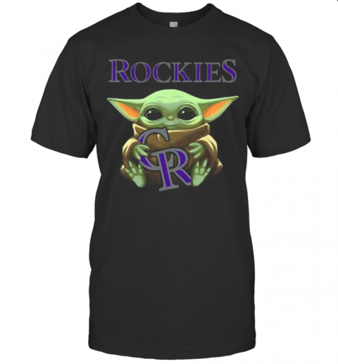 Baby Yoda Hug Colorado Rockies Logo T-Shirt