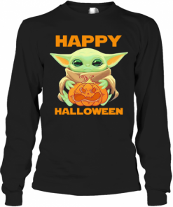 Baby Yoda Hug Pumpkin Happy Halloween T-Shirt Long Sleeved T-shirt 