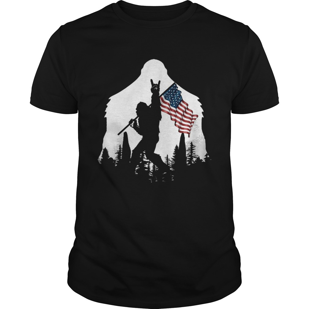 Bigfoot Rock And Roll Usa Flag In The Forest shirt