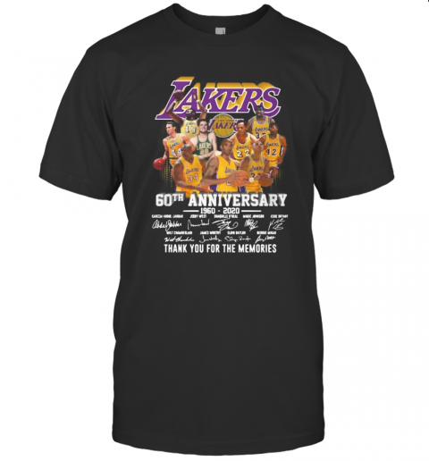 Los Angeles Lakers 60Th Anniversary 1960 2020 Thank You For The Memories Signatures T-Shirt