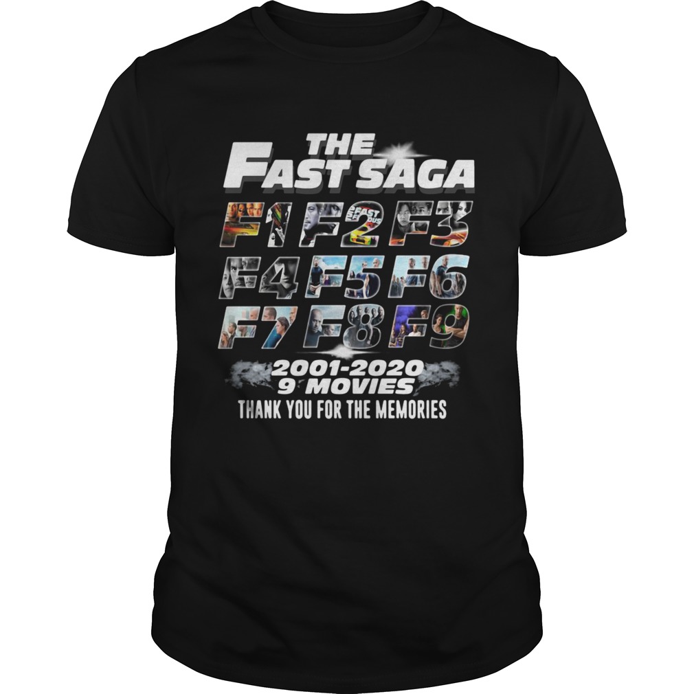 The fast saga 2001 2020 9 movies thank you for the memories shirt