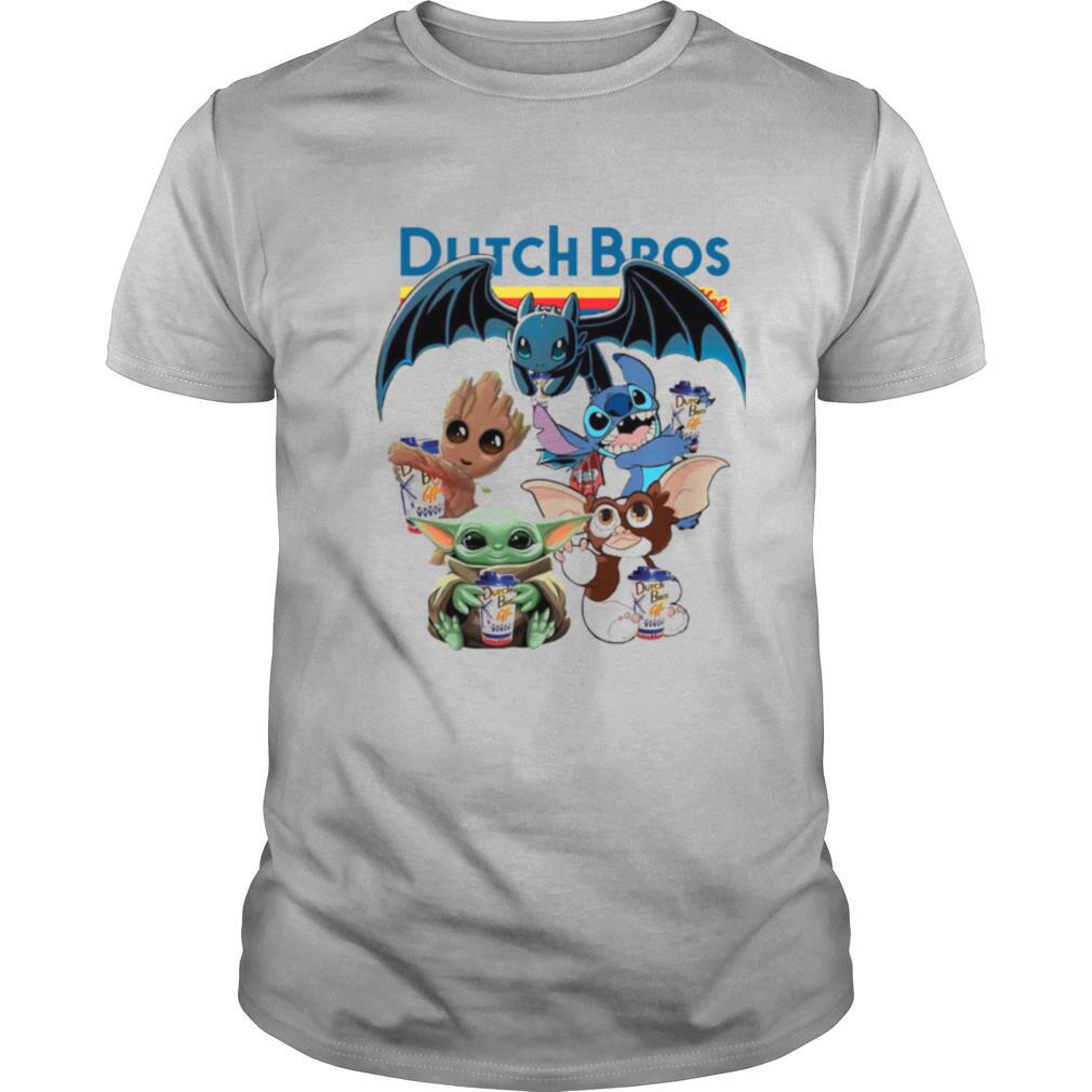 Dutch Bros Coffee Baby Yoda Groot Stitch Toothless And Gremlins shirt
