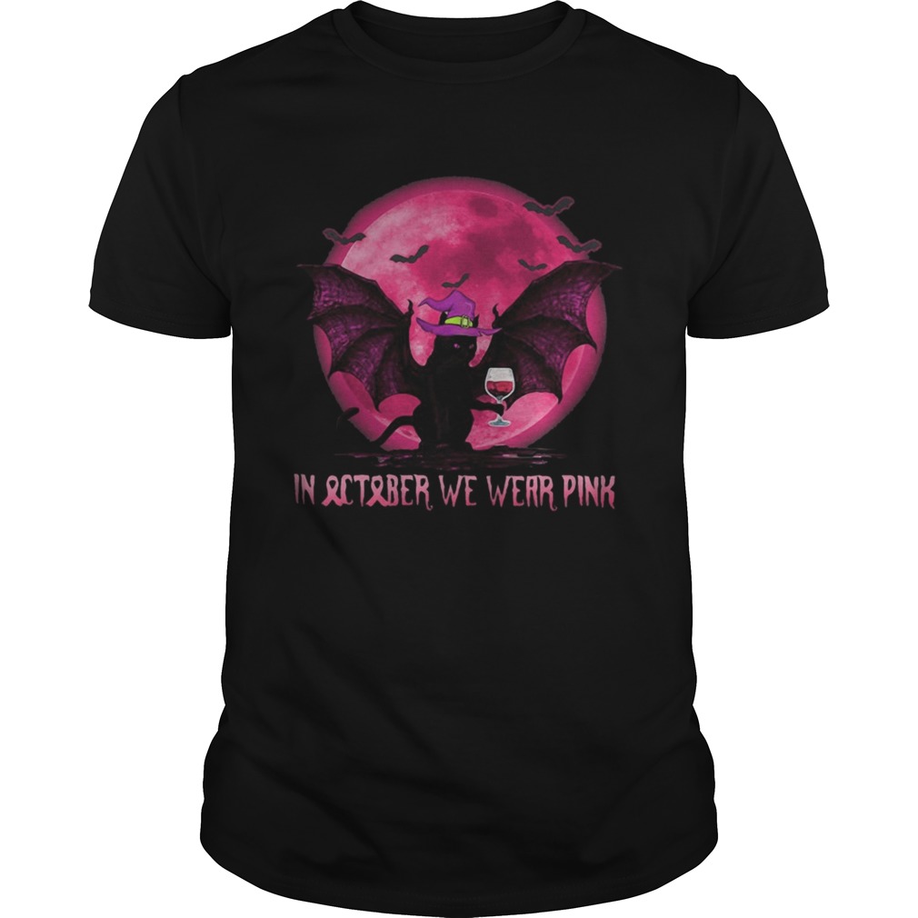 Halloween bat cat witch in october we wear pink moon shirt