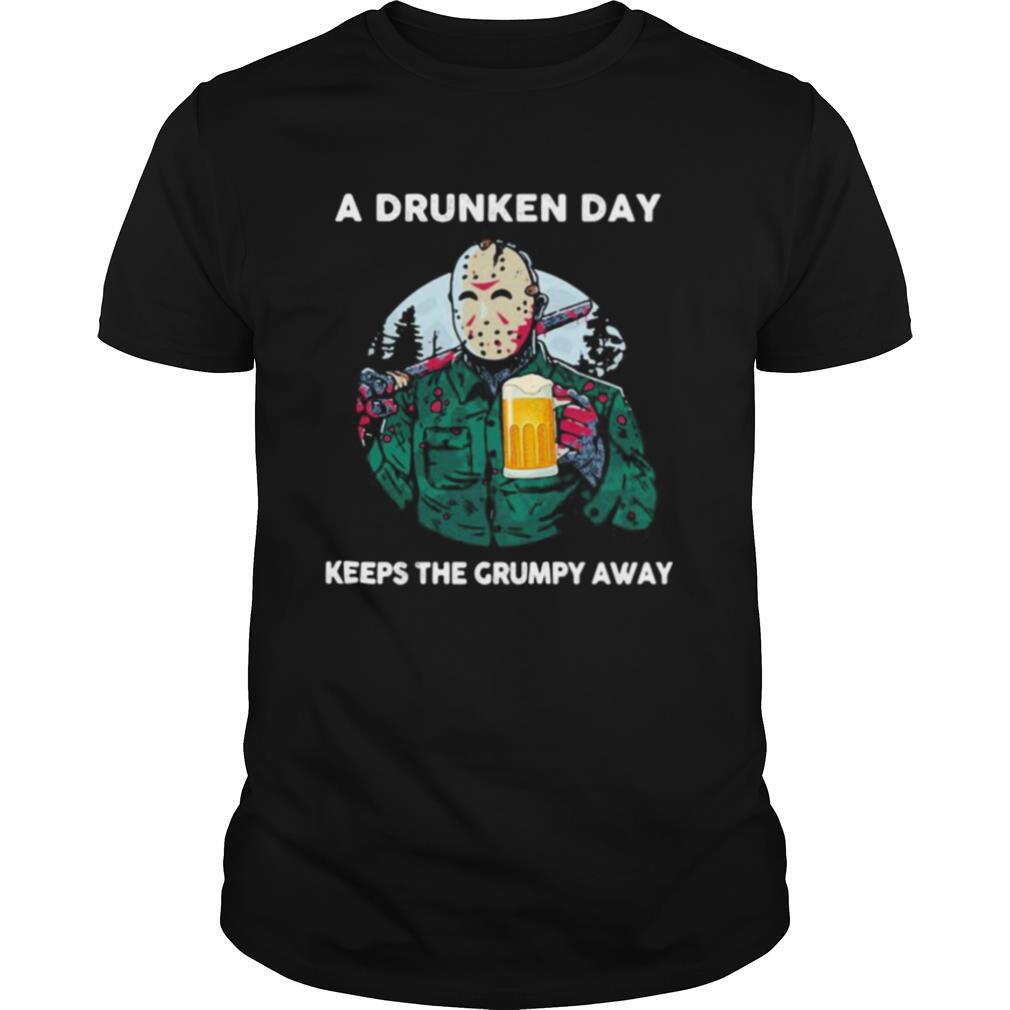 Halloween jason voorhees drink beer a drunken day keeps the grumpy away shirt