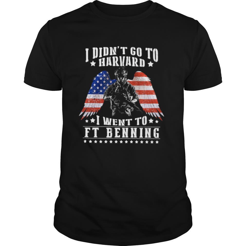 I Didn’t Go To Harvard I Went To Ft Benning Angel Wings American Flag Independence Day shirt